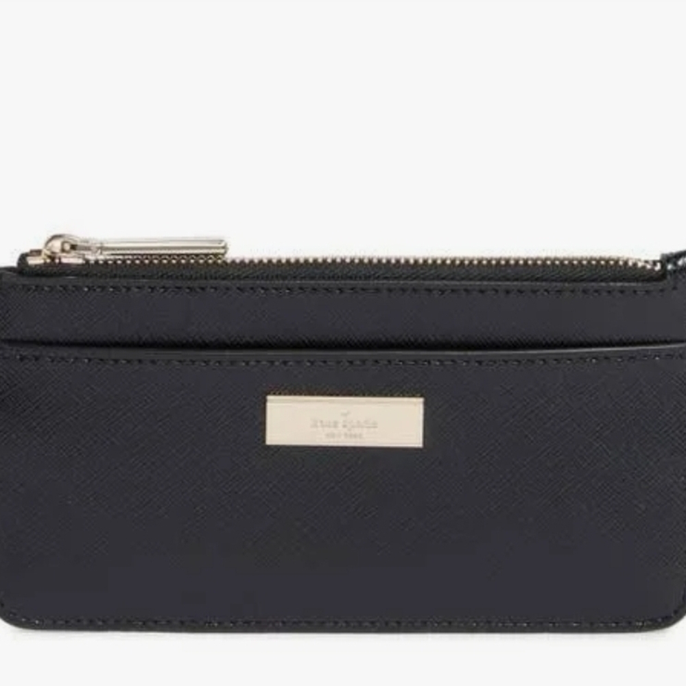 Kate Spade Kenzie Large Slim Cardholder Boxed New Black Saffiano Gold Trim Gift